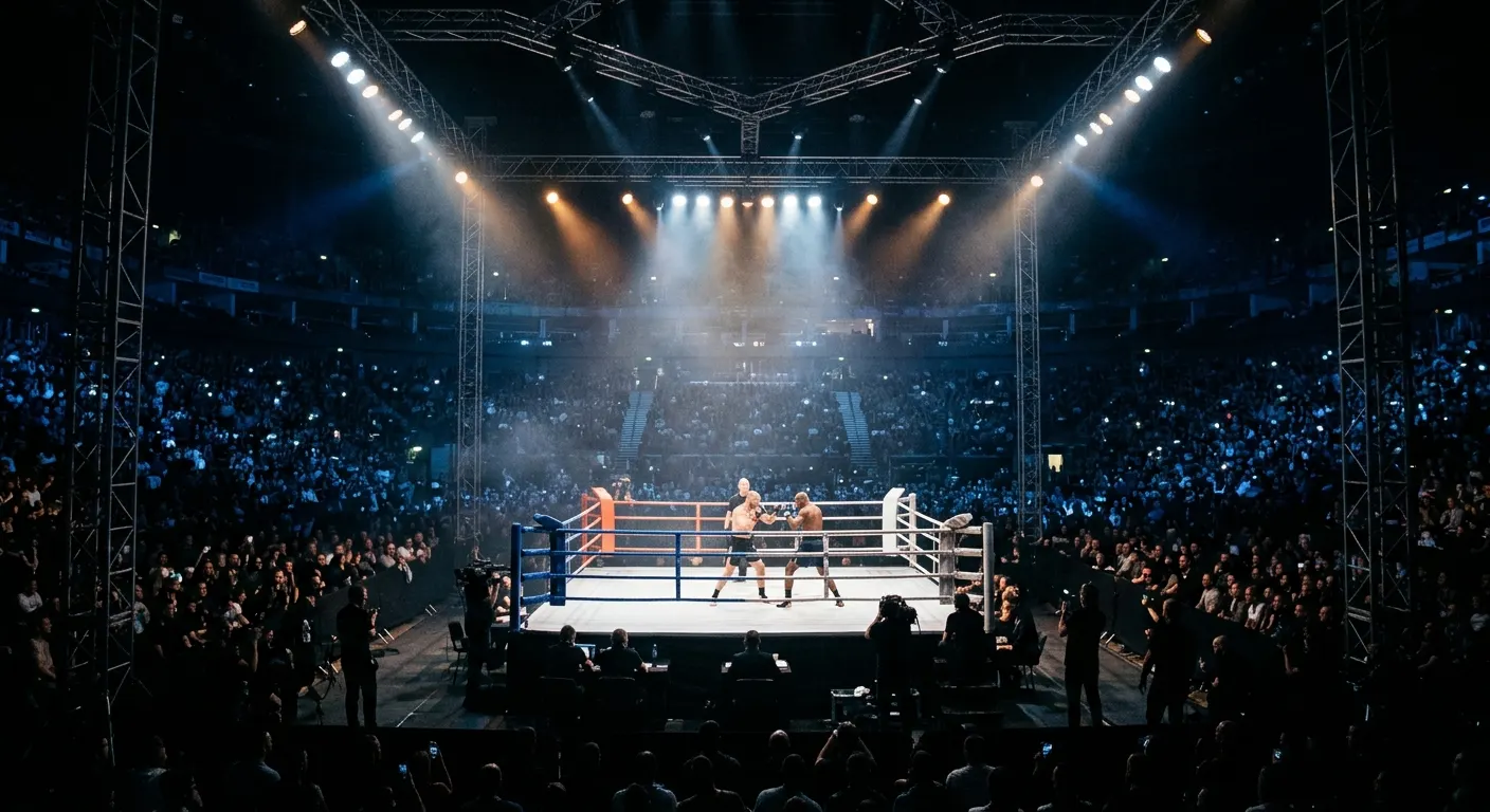Gala de boxe : le ring sous les projecteurs, devant une salle pleine
